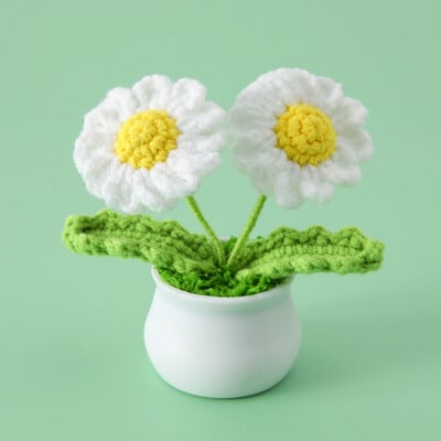 Mini aranyos stílusú, barkácsolt kézzel szőtt szimulációs cserép virágültető cérna horgolt kötött kész otthoni és kerti dekoratív dísz