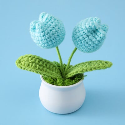 Mini aranyos stílusú, barkácsolt kézzel szőtt szimulációs cserép virágültető cérna horgolt kötött kész otthoni és kerti dekoratív dísz