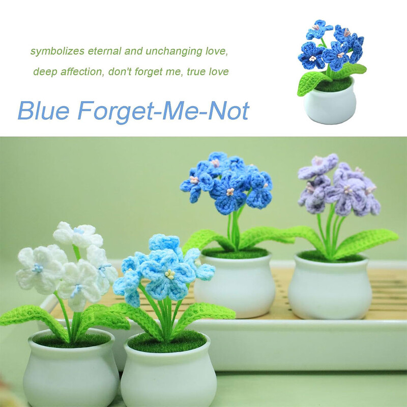 Mini aranyos stílusú, barkácsolt kézzel szőtt szimulációs cserép virágültető cérna horgolt kötött kész otthoni és kerti dekoratív dísz