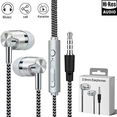 Jaunas vadu austiņas, 3,5 mm ausīs ievietojamas austiņas HiFi Bass stereo austiņas ar mikrofona pinumu ​Vadu austiņas klēpjdatoram Android tālrunim