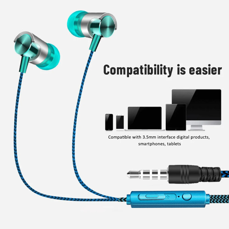 Uued juhtmega kõrvaklapid, 3,5 mm kõrvaklapid HiFi bassi stereokõrvaklapid mikrofoni punutisega ​Juhtmega peakomplekt Android-sülearvutile