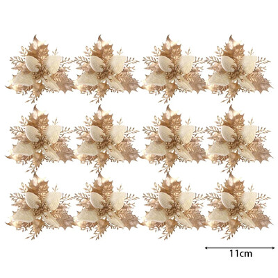 36/12 buc. Flori artificiale de Crăciun cu sclipici Ornamente pentru brad de Crăciun cu clemă, petrecere de nuntă, decorare pentru casa de Anul Nou, coroane de bricolaj