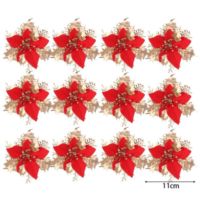 36/12 buc. Flori artificiale de Crăciun cu sclipici Ornamente pentru brad de Crăciun cu clemă, petrecere de nuntă, decorare pentru casa de Anul Nou, coroane de bricolaj