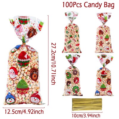 25/50/100 buc. Saci de bomboane de Crăciun cu frânghie Pachet de biscuiți Decoratiuni de Crăciun 2024 pentru acasă Rechizite pentru petreceri de Crăciun Saci de cadou