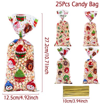 25/50/100 buc. Saci de bomboane de Crăciun cu frânghie Pachet de biscuiți Decoratiuni de Crăciun 2024 pentru acasă Rechizite pentru petreceri de Crăciun Saci de cadou