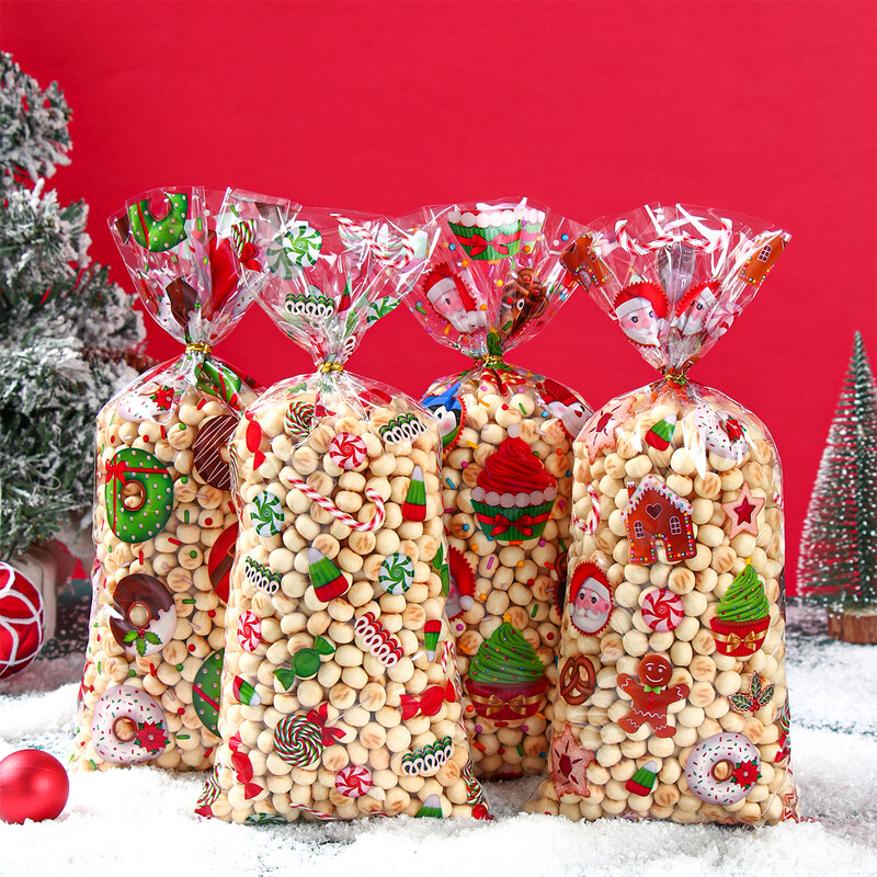 25/50/100 buc. Saci de bomboane de Crăciun cu frânghie Pachet de biscuiți Decoratiuni de Crăciun 2024 pentru acasă Rechizite pentru petreceri de Crăciun Saci de cadou