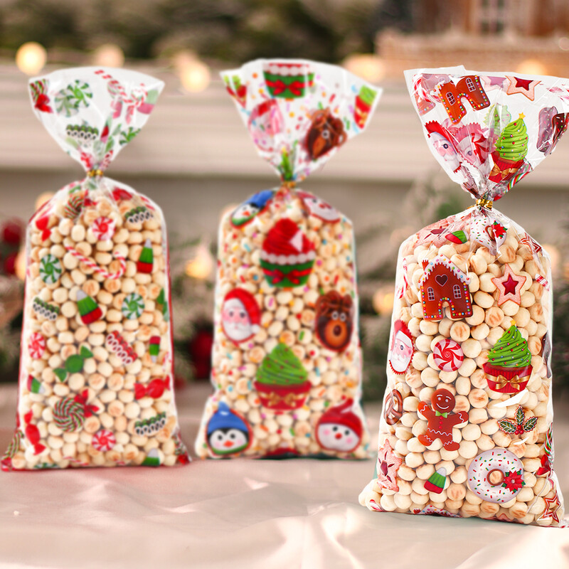 25/50/100 buc. Saci de bomboane de Crăciun cu frânghie Pachet de biscuiți Decoratiuni de Crăciun 2024 pentru acasă Rechizite pentru petreceri de Crăciun Saci de cadou