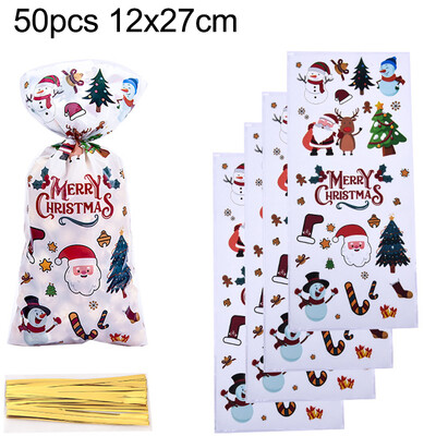 Saci de celofan de Crăciun Fericit, 50 de bucăți, pungi de ambalare pentru cadouri din plastic pentru copii, de Crăciun, decorațiuni pentru acasă, pentru petrecerea de Anul Nou, saci cu bomboane