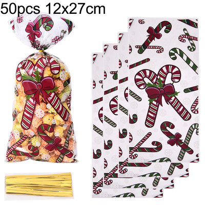 Saci de celofan de Crăciun Fericit, 50 de bucăți, pungi de ambalare pentru cadouri din plastic pentru copii, de Crăciun, decorațiuni pentru acasă, pentru petrecerea de Anul Nou, saci cu bomboane