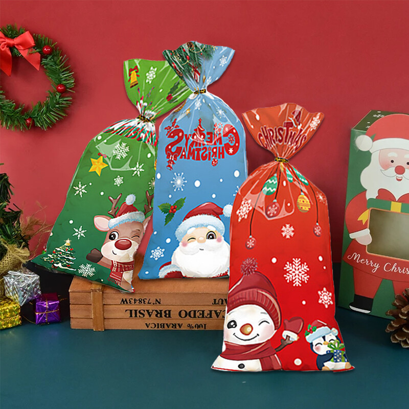 Saci de celofan de Crăciun Fericit, 50 de bucăți, pungi de ambalare pentru cadouri din plastic pentru copii, de Crăciun, decorațiuni pentru acasă, pentru petrecerea de Anul Nou, saci cu bomboane