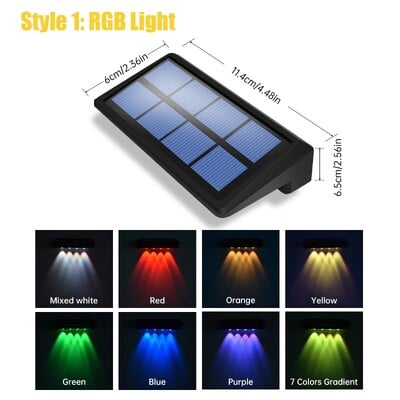 Solárne plotové svetlá Vonkajšie vodotesné RGB meniace sa farby/teplé biele LED solárne schodové svetlá Vonkajšie nástenné svetlá IP65 vodotesné