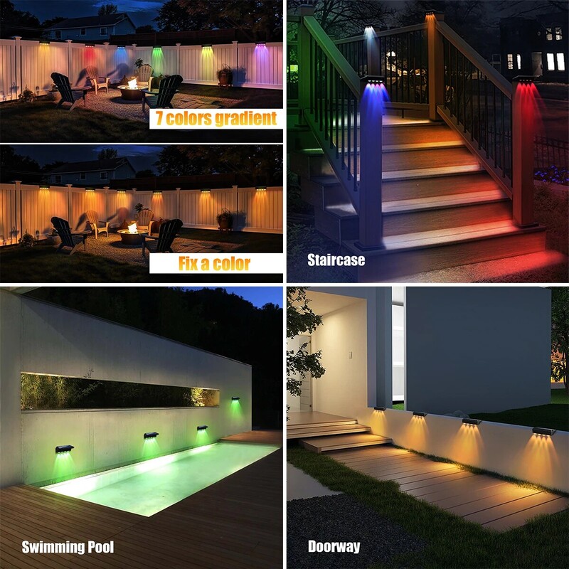 Solárne plotové svetlá Vonkajšie vodotesné RGB meniace sa farby/teplé biele LED solárne schodové svetlá Vonkajšie nástenné svetlá IP65 vodotesné