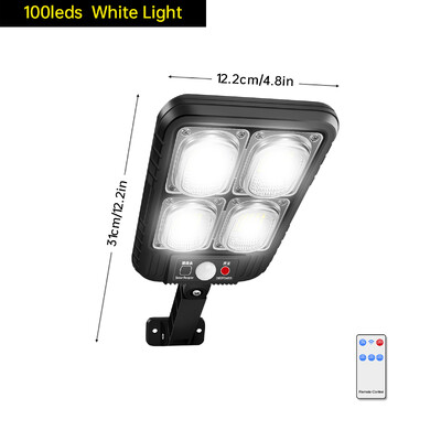 100/200LED solárne pouličné osvetlenie IP65 vodotesné solárne vonkajšie svetlá so senzorom pohybu solárne nástenné svetlo s diaľkovým ovládaním pre záhradu a dvor