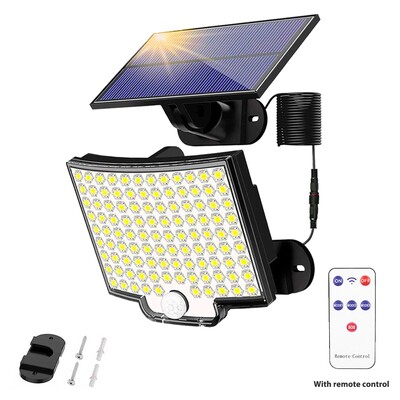106LED solárne svetlo vonkajšie vodotesné s pohybovým senzorom, diaľkové ovládanie, 3 režimy pre terasu, garáž, záhradu