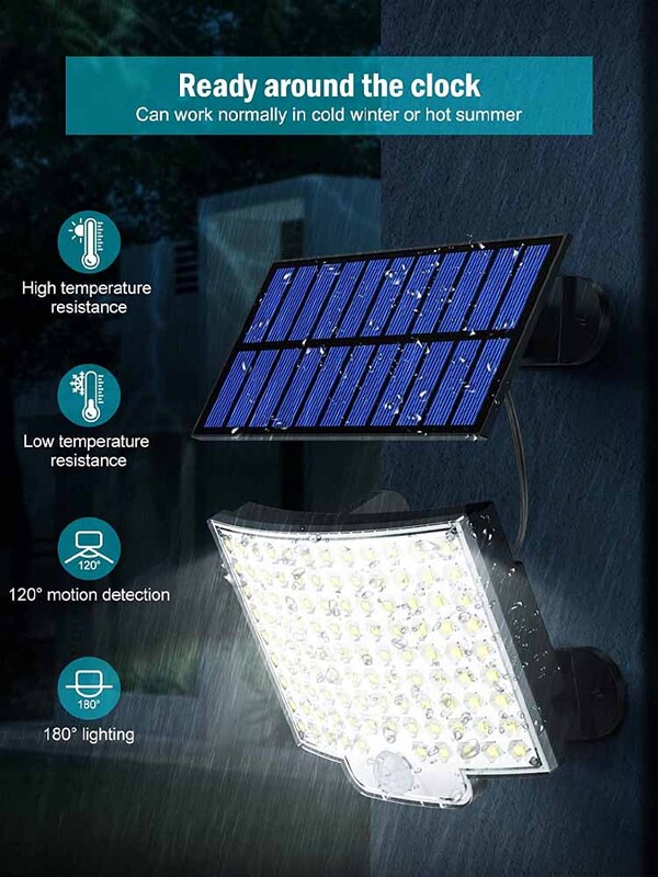 106LED solárne svetlo vonkajšie vodotesné s pohybovým senzorom, diaľkové ovládanie, 3 režimy pre terasu, garáž, záhradu