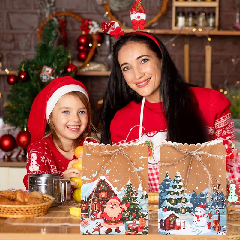Vianočné papierové vrecko so Santa Clausom, Navidad Natal Noel Tree, snehuliak, darčeková taška, veselé vianočné dekorácie do domácnosti 2024 Nový rok 2025