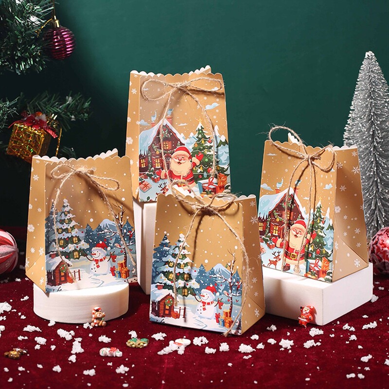 Vianočné papierové vrecko so Santa Clausom, Navidad Natal Noel Tree, snehuliak, darčeková taška, veselé vianočné dekorácie do domácnosti 2024 Nový rok 2025