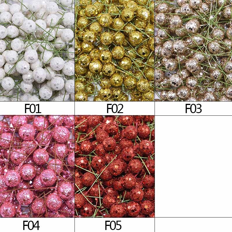 100 ks/lot mini umelých ovocných kvetov tyčiniek, čerešňových vianočných penových trblietavých bobúľ na svadobný veniec, darčeková krabička, dekorácia