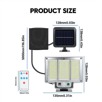 LED Ηλιακό Διαχωρισμένο Επιτοίχιο Φωτιστικό 3 Λειτουργίας Αδιάβροχο Αισθητήρα Κίνησης Λαμπτήρες Κήπου Φωτισμός Δρόμου Ηλιακό Φωτιστικό τοίχου Ασφαλείας Κήπου