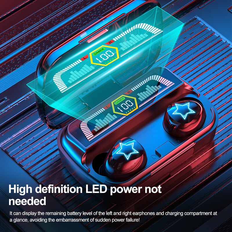 TWS belaidės ausinės LED su „Power Bank“ funkcija Suderinamas „Bluetooth 5.3 Hifi“ sportinės ausinės, skirtos mobiliojo telefono asmeniniam nešiojamajam kompiuteriui