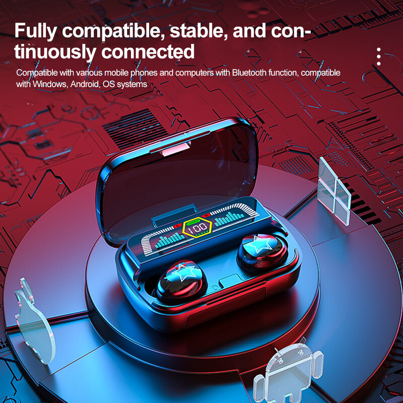 TWS belaidės ausinės LED su „Power Bank“ funkcija Suderinamas „Bluetooth 5.3 Hifi“ sportinės ausinės, skirtos mobiliojo telefono asmeniniam nešiojamajam kompiuteriui