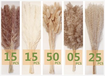 110 τεμάχια Pampas Grass with White Rabbit Tair Dried Flowers Τεχνητά Λουλούδια για Διακοσμήσεις Μπάνιου,Γραφείο,Διακόσμηση Baby Shower