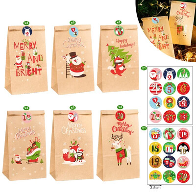 24 ks vianočných darčekových tašiek, adventný kalendár, číslovaná nálepka, darčeková taška, Santa Claus, snehuliak, párty balenie, taška na cukríky, sušienky, kabelka