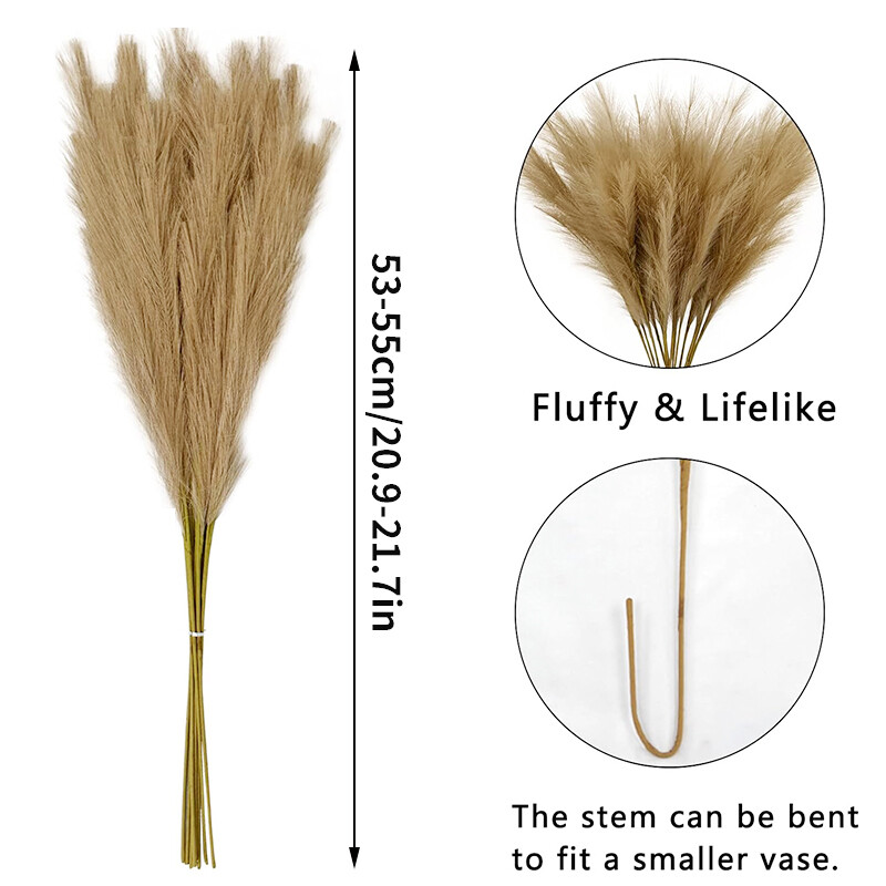 10db Bolyhos pampás fű mesterséges szimulációs növényi virágok esküvőre Boho csokor otthoni parti dekoráció nádvirágos dekoráció