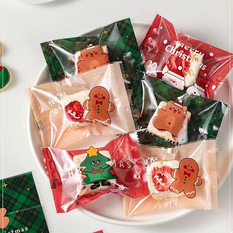 100 vnt Kalėdų saldainių maišeliai Kalėdų Naujųjų Metų vakarėlis Decora Santa Nuga Sausainių pakuotė Plastikinis maišelis Kalėdų reikmenys Saldūs maišeliai