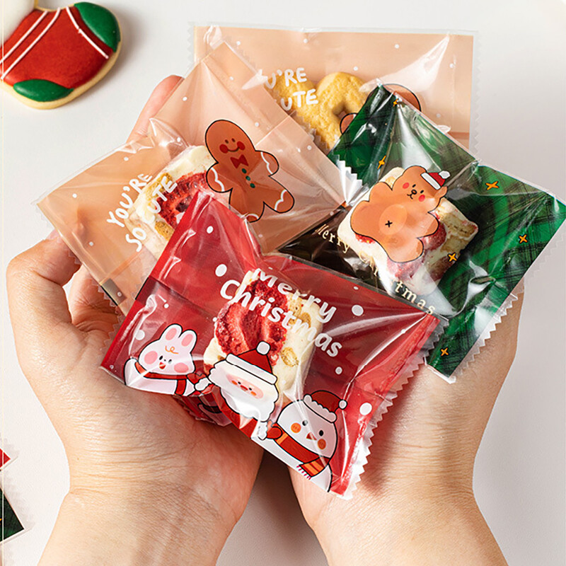 100 vnt Kalėdų saldainių maišeliai Kalėdų Naujųjų Metų vakarėlis Decora Santa Nuga Sausainių pakuotė Plastikinis maišelis Kalėdų reikmenys Saldūs maišeliai