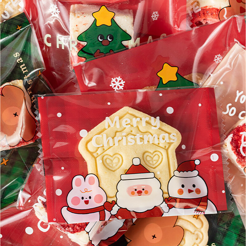 100 vnt Kalėdų saldainių maišeliai Kalėdų Naujųjų Metų vakarėlis Decora Santa Nuga Sausainių pakuotė Plastikinis maišelis Kalėdų reikmenys Saldūs maišeliai