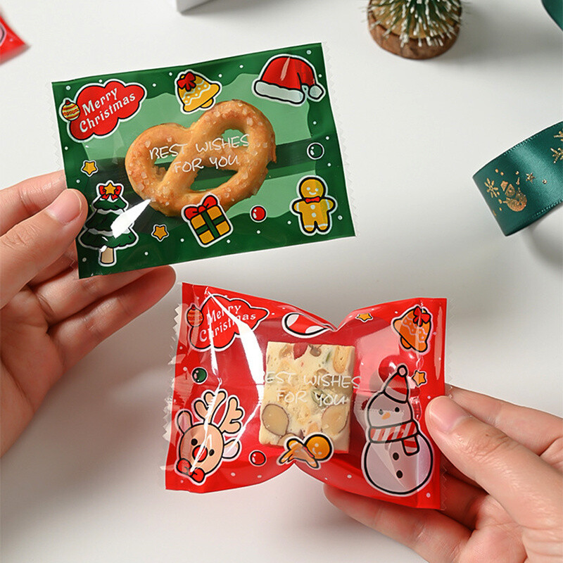 100 vnt Kalėdų saldainių maišeliai Kalėdų Naujųjų Metų vakarėlis Decora Santa Nuga Sausainių pakuotė Plastikinis maišelis Kalėdų reikmenys Saldūs maišeliai