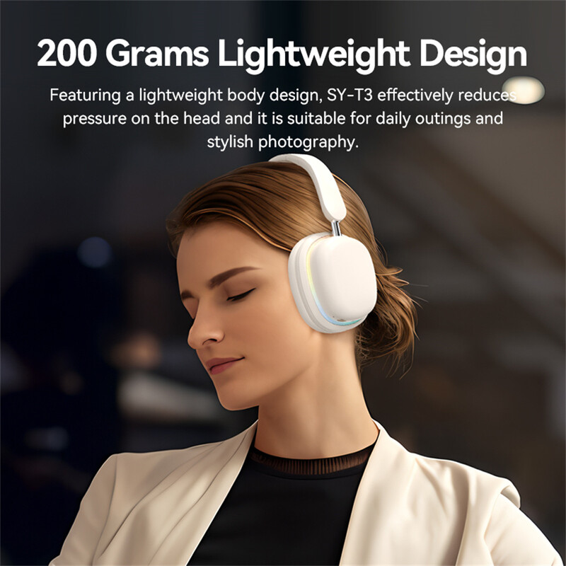 T3 bezvadu austiņas trokšņu slāpēšanas ausu uzgaļi, ilgāks atskaņošanas laiks, salokāmas apgaismojuma austiņas mobilajam tālrunim datora klēpjdatoram