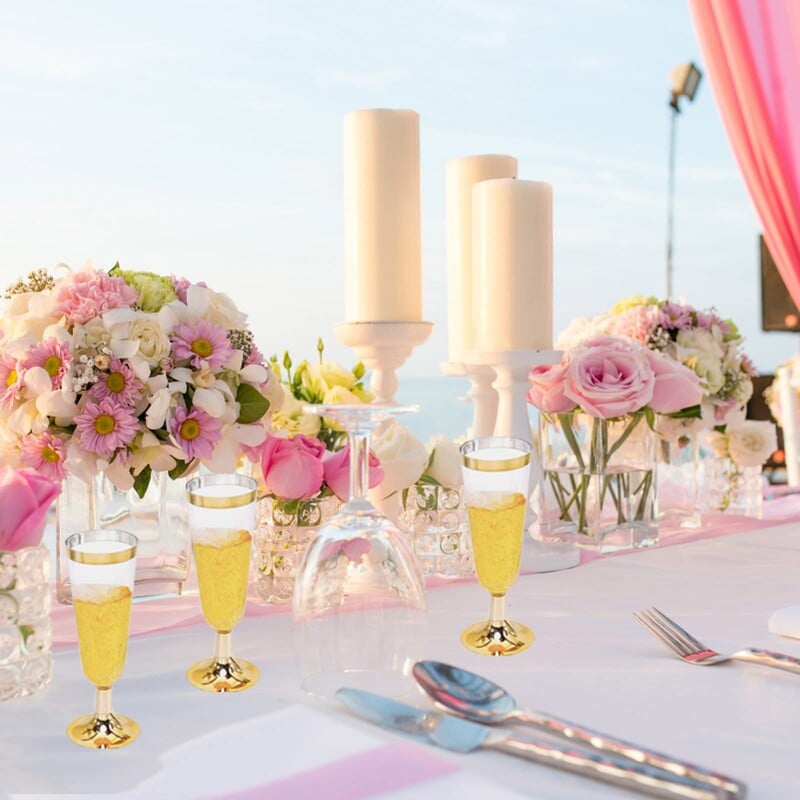 50 vnt 5OZ vienkartinio vyno puodelio vakarėlio plastikinis šampano fleita kokteilis braškių skrudinimo taurė vestuvių baro vakarėliui stovyklavimui