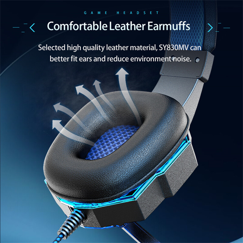 SY830MV Vezetékes fejhallgatók Fülre helyezhető Sztereó Fülhallgatók Hűvös Világítás Játékos Fejhallgató Okostelefonokhoz Számítógépes Laptop Tablet