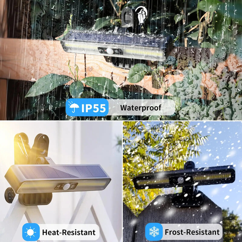 Saulės šviesos diodų šviesos vandeniui atsparus judesio jutiklis, ryškus, lengvai montuojamas spaustukas ant sieninės lempos su spaustuku, kabančiu lauko kiemo sodo apšvietimu