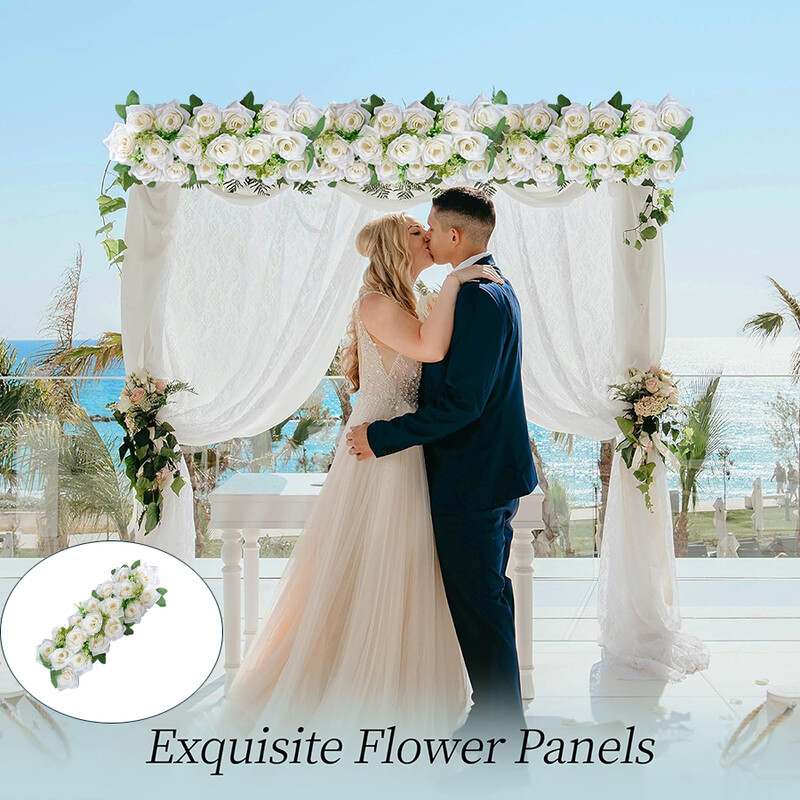 Dirbtinių gėlių arka Gėlių eilės dekoravimas Vestuvių priėmimas Gėlėtas centrinis valgomojo stalo stalo bėgikas Svetainės banketas