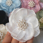 5 vnt 7,5 cm organzos šifono audinio gėlių karoliukų centras rankų darbo „pasidaryk pats“ dirbtinių gėlių galvos apdangalai Suknelė plaukų segtukų batų dekoras