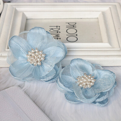 5 vnt 7,5 cm organzos šifono audinio gėlių karoliukų centras rankų darbo „pasidaryk pats“ dirbtinių gėlių galvos apdangalai Suknelė plaukų segtukų batų dekoras