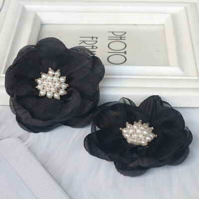 5 vnt 7,5 cm organzos šifono audinio gėlių karoliukų centras rankų darbo „pasidaryk pats“ dirbtinių gėlių galvos apdangalai Suknelė plaukų segtukų batų dekoras