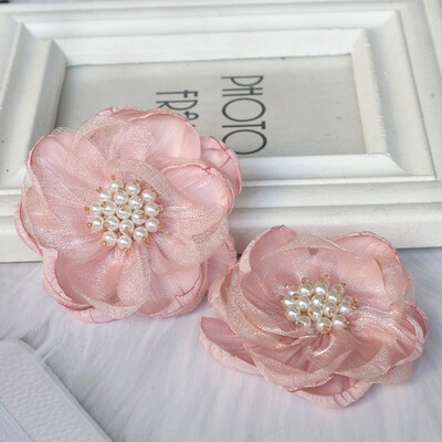 5 vnt 7,5 cm organzos šifono audinio gėlių karoliukų centras rankų darbo „pasidaryk pats“ dirbtinių gėlių galvos apdangalai Suknelė plaukų segtukų batų dekoras