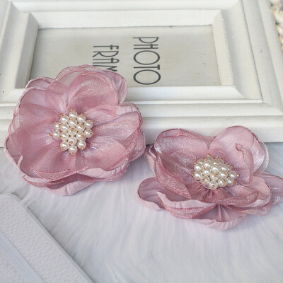 5 vnt 7,5 cm organzos šifono audinio gėlių karoliukų centras rankų darbo „pasidaryk pats“ dirbtinių gėlių galvos apdangalai Suknelė plaukų segtukų batų dekoras