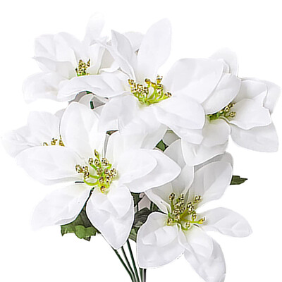 Mesterséges Mikulásvirágcserjék 7 Selyemszövet Fehér Mikulásvirágcserjék Mesterséges Mikulásvirág csokor Hamis Mikulásvirágok