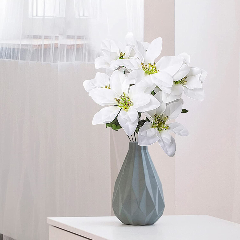 Mesterséges Mikulásvirágcserjék 7 Selyemszövet Fehér Mikulásvirágcserjék Mesterséges Mikulásvirág csokor Hamis Mikulásvirágok