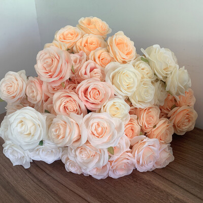 9 Heads Roses Bouquet Τεχνητό λουλούδι μπεζ ροδάκινο κρεμώδες τριαντάφυλλο σαμπάνιας ψεύτικο τριαντάφυλλο Διακόσμηση σαλονιού Γάμος