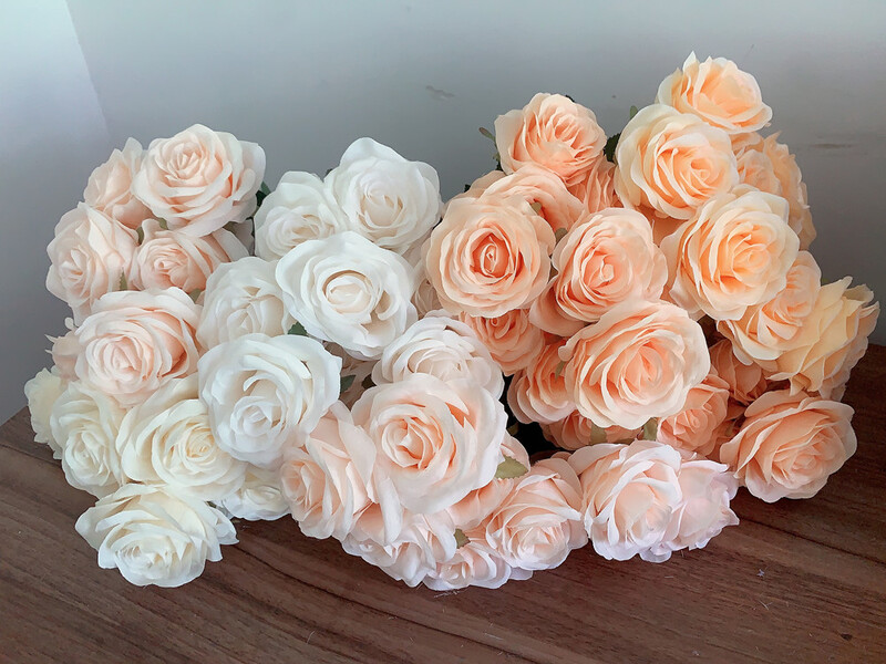 9fejű Rózsa csokor Művirág bézs barack krémes Pezsgőrózsa Hamis rózsa Nappali dekoráció Esküvő