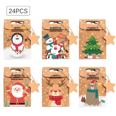 6/12/24 db karácsonyi cukorka ajándékdoboz címkével, nátronpapír sütis, snack-csomagoló zacskók 2024 karácsonyi parti lakberendezési újév 2025