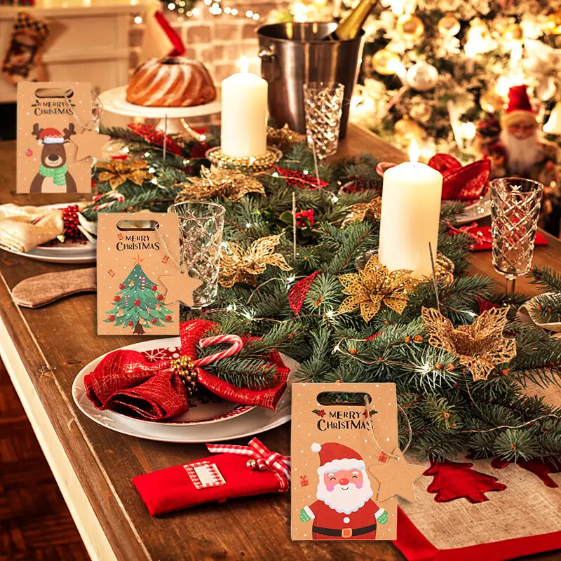 6/12/24 db karácsonyi cukorka ajándékdoboz címkével, nátronpapír sütis, snack-csomagoló zacskók 2024 karácsonyi parti lakberendezési újév 2025