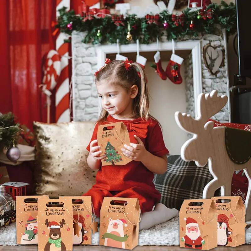 6/12/24 db karácsonyi cukorka ajándékdoboz címkével, nátronpapír sütis, snack-csomagoló zacskók 2024 karácsonyi parti lakberendezési újév 2025
