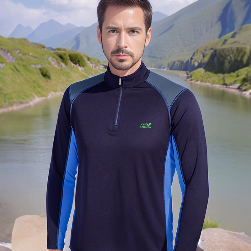 Kültéri gyorsan száradó póló férfi hosszú ujjú gallér nyári rugalmas izzadságelnyelő, légáteresztő gyorsan száradó túraruházat